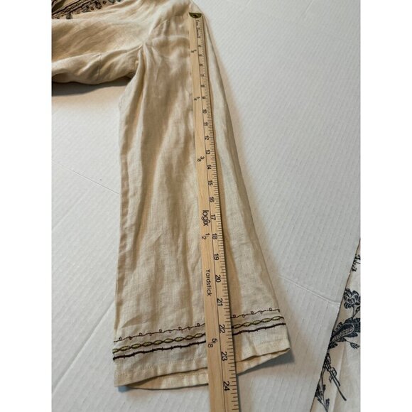 RAFAELLA Beige Embroidered Beaded Blouse100% Linen V-Neck Tiny Flaw Size 14 - Picture 16 of 16